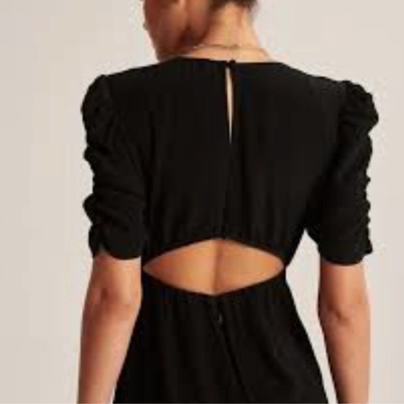 NWT Abercrombie Cinch Sleeve Cut Out Midi Dress L Black LBD Wedding Holiday Chic - Picture 15 of 15